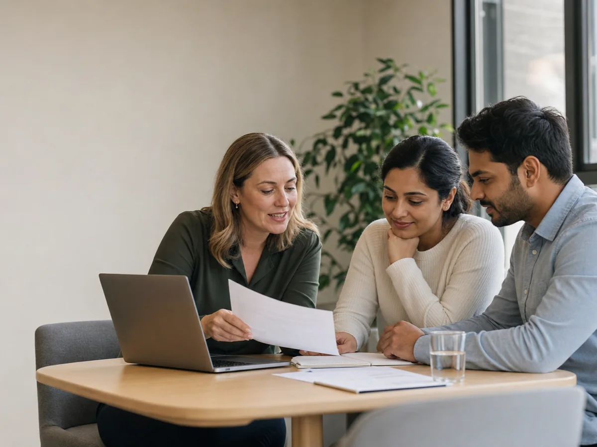 Migration adviser reviewing application documents with a couple