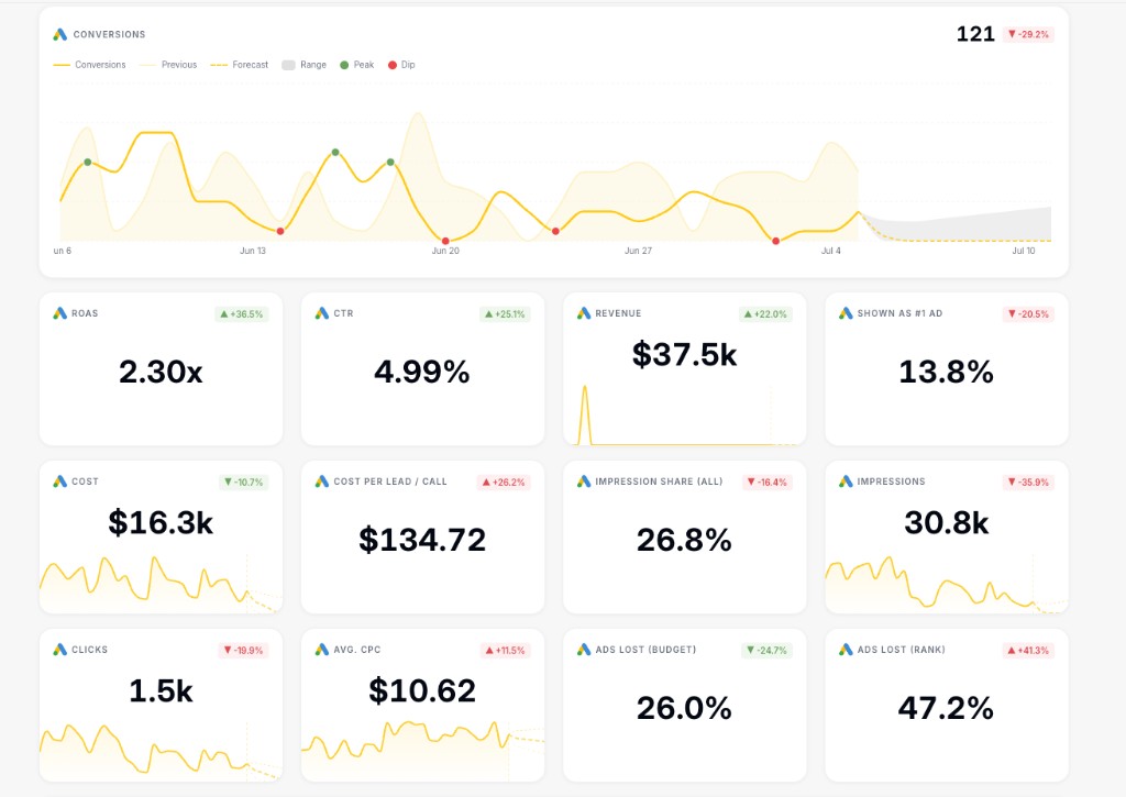 Cage and Miles recent Google Ads performance summary