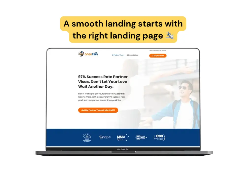 Gogozing Migration landing page and consultation journey