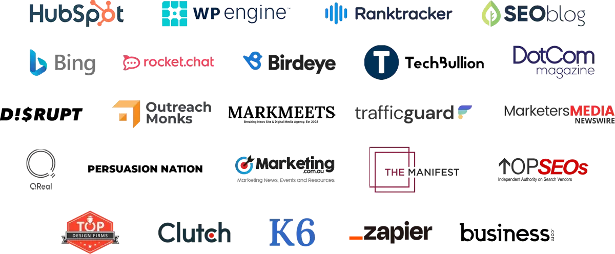 Featured in HubSpot, WP Engine, Ranktracker, SEO Blog, Bing, Birdeye, TechBullion, Clutch, Zapier and more